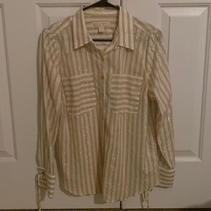 Michael Kors Tan, Gold and white Stripes long sleeved blouse. Never worn.